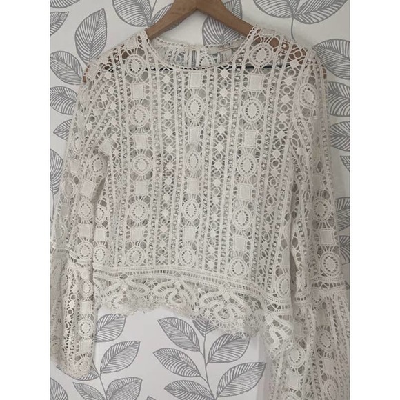 Forever 21 White Long Sleeve Sheer Lace Blouse, Size M - Picture 2 of 4